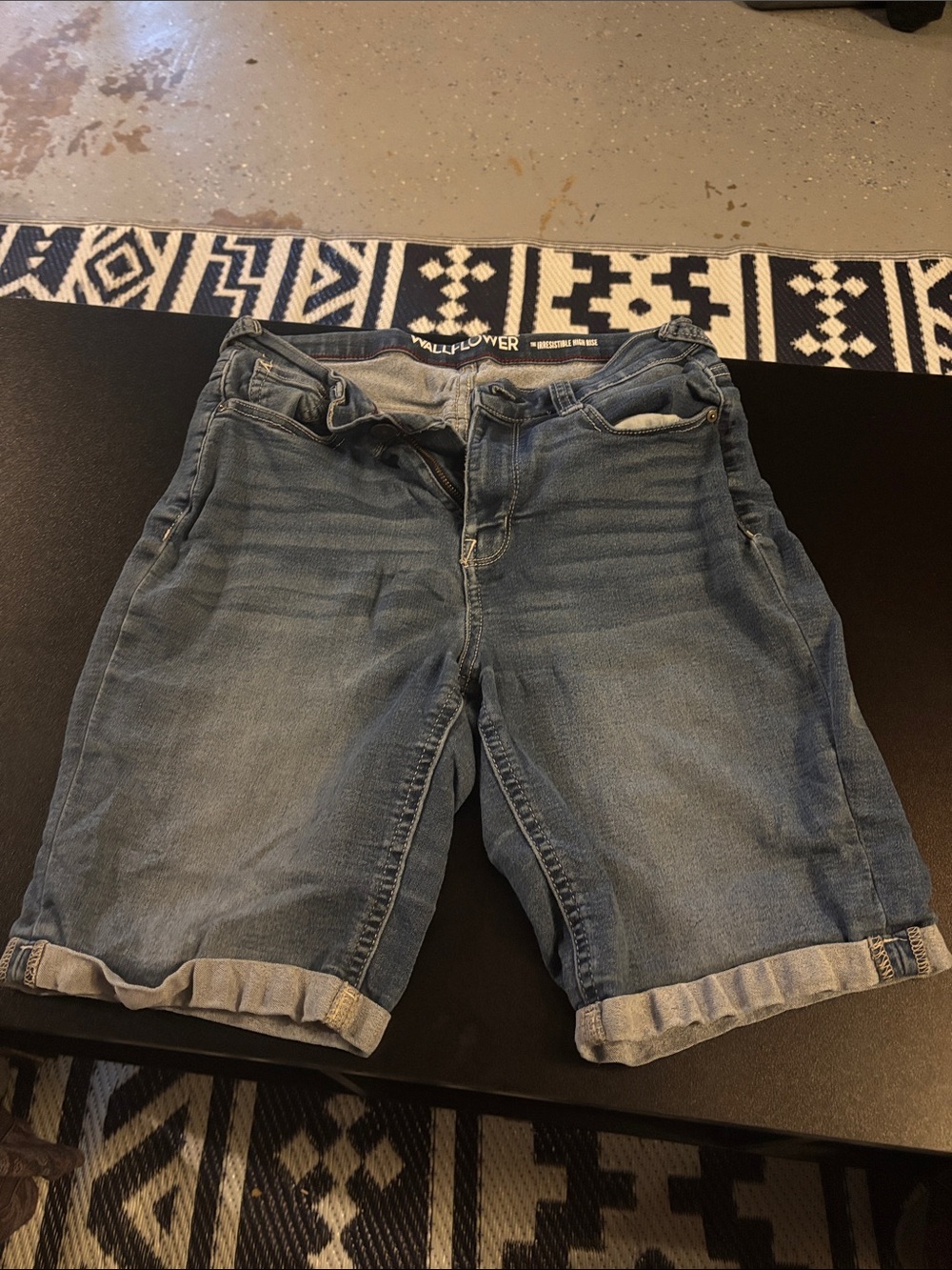 Wallflower Denim Rolled Cuff Mid-Blue Shorts